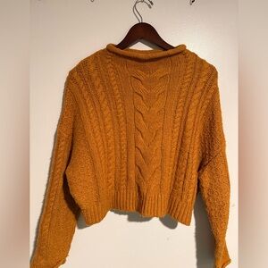 Anthropologie Pilcro Mustard Mock-Neck Cable-Knit Sweater -excellent condition!